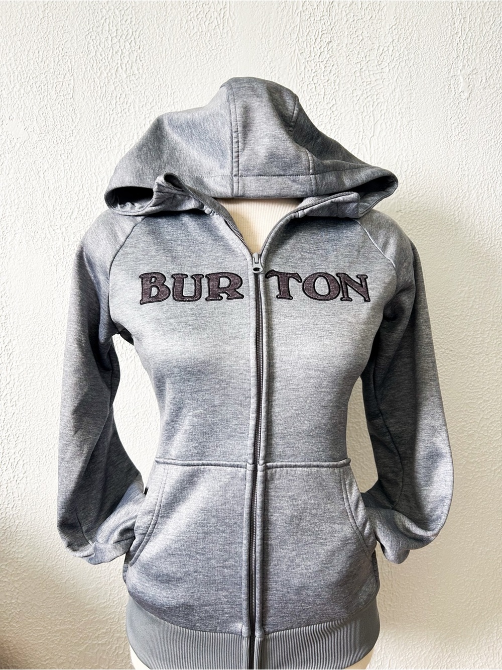 Burton Gray Zip-Up Hooded Sweatshirt with Chest Logo
